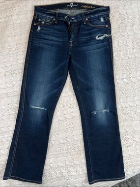 7 For All Mankind Dark Blue Cropped Boot Distressed Jeans